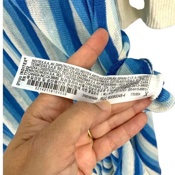 Zara Blue Striped V Neck Linen Blend Coverup Dress Size Medium NWT $90 MSRP - Picture 8 of 9